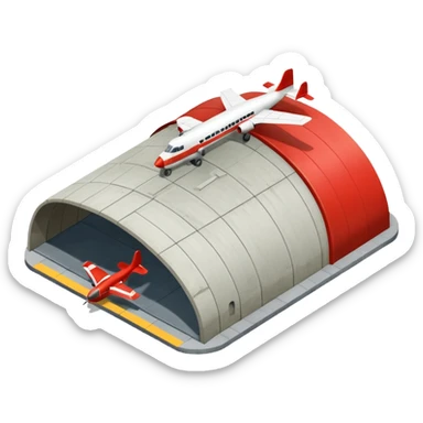 USSR military airplane rounded roof hangar isometry view sticker