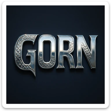 The word 'GORN' in a retro Star Trek style, with metallic letters and a subtle alien motif, referencing the Gorn character. sticker