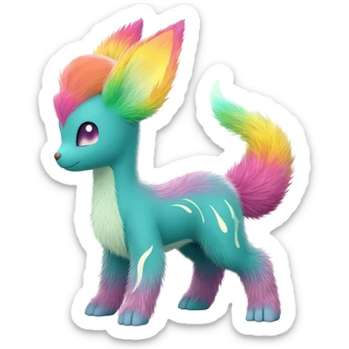 vibrant pastel bright colorful cute fuzzy exotic painted Fakémon-Pokémon-Vernid-Vaporeon-Leafeon-Sylveon-creature sticker