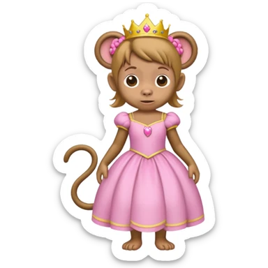 a monkey with braces, whereing a pricess dress, and pigtails sticker