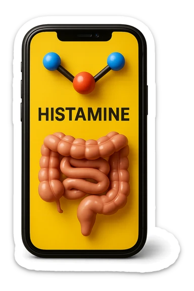 emoji stile iphone in 3d di istamina molecola con intestino, iperrealistico 4k sticker