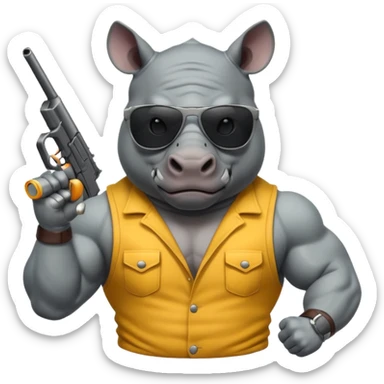Rhino with sunglasses and guns sticker