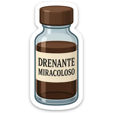 boccetta di drenante da bere, con la scritta "DRENANTE MIRACOLOSO" SULL'ETICHETTA sticker
