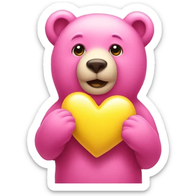 Pink bear holding yellow heart sticker