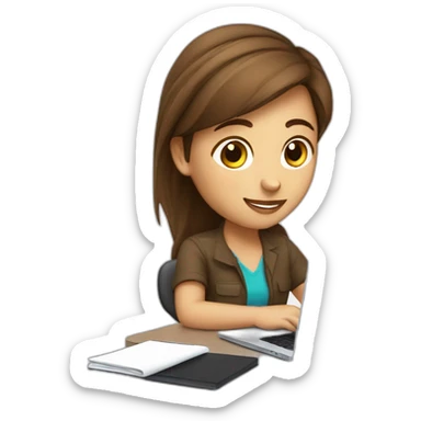 Beautifull programmer girl with brown hair working with MacBook sticker
