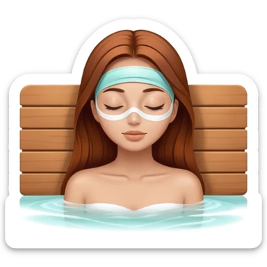 girl in spa with closed eyes, she las light a bit tanned skin, she’s wearing facial mask and she has brown auburn hair straight and long lashes  sticker
