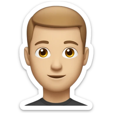 software engineer that is white male, with brown buzz cut hair, with white gold earrings, in front of laptop, apple-style sticker