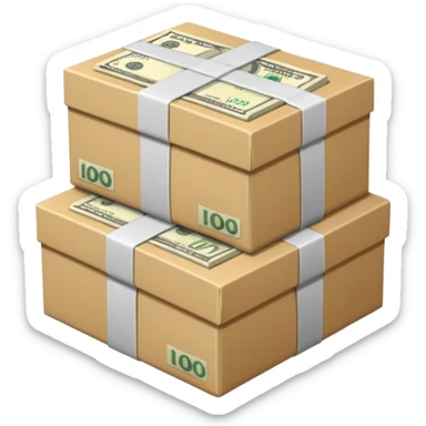 create a realistic emoji showing money on llogistic boxes sticker