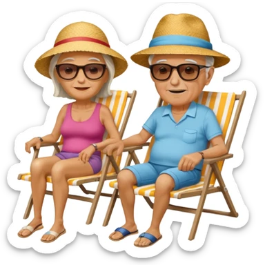 an emoji that shows elderly one woman and one man, both are retired and are lying in sun-chairs at the beach to recover from retiring-stress sticker