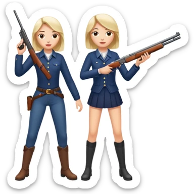 A girl shooting a man’s leg with a shotgun sticker