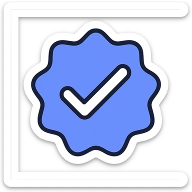 Remove the Discord logo but keep the verified checkmark. Render in a clean, modern style with blue and white colors, suitable for digital use, on a transparent background. sticker