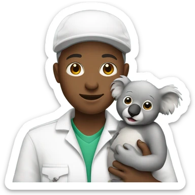 White zookeeper holding koala sticker