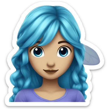 Beautiful,blue flower, fairy, blue, turqoise, silver, purple, long hair, big wings sticker