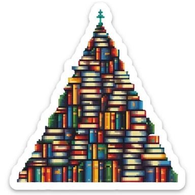 A mountain peak made entirely of colorful stacked books reaching high sticker