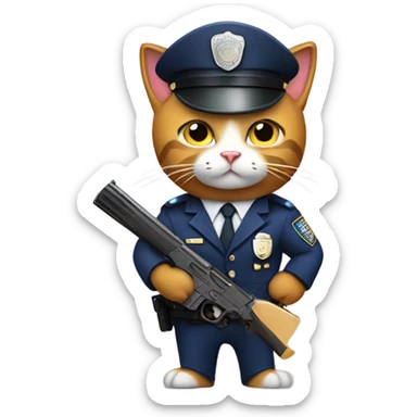 Cat dressed as a police officer with a gun and a donut  sticker