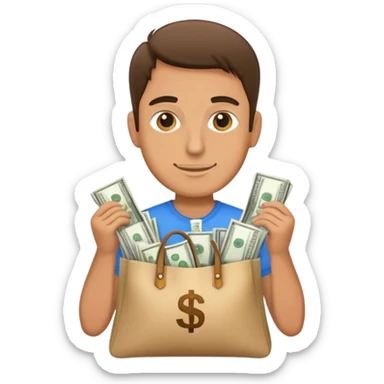 Man holding bags full of cash sticker