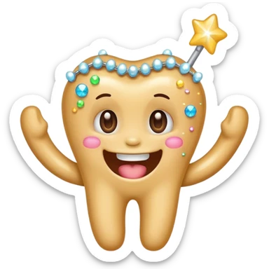 cute molar with braces and sparkles, happy emoji style sticker