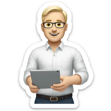 a white-skinned Personal mentor for the development of soft skills with a tablet in his hands sticker