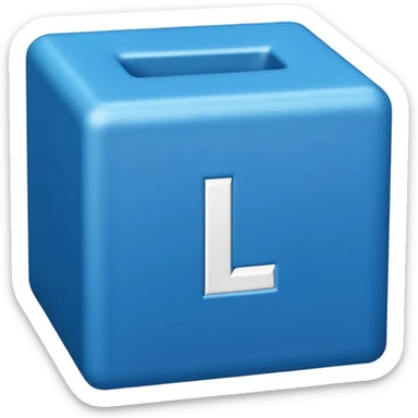 The letters L and R in a blue box 2D sticker