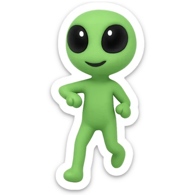 Create a neon green alien dancing, almost identical to the reference image, with minimal changes in the positions of arms and legs, looking straight ahead. This is frame 6 of an animation. PNG format with transparent background. sticker