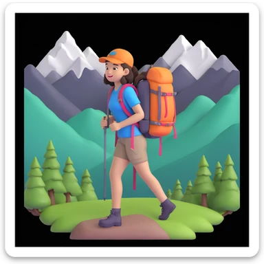portrait of girl back packing mountains in background, close up pose sticker