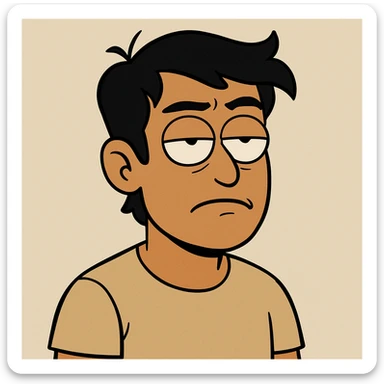 tan skinned guy with black hair rolling his eyes, expressive face, neutral background sticker