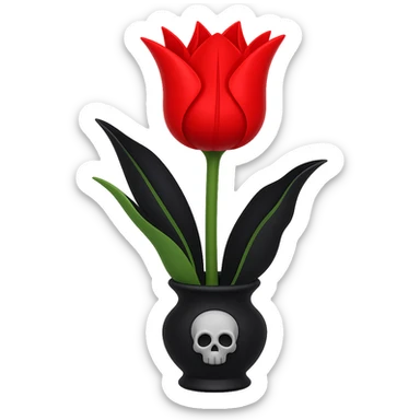 Add a gothic vase under the goth tulip in the style of apple emojis, keeping the background transparent. The style should mimic the apple emoji aesthetic with clean, colorful, and smooth shading typical of apple emojis. sticker