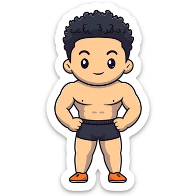 shirtless male athlete with white skin and black curly hair on top with shaved sides sticker