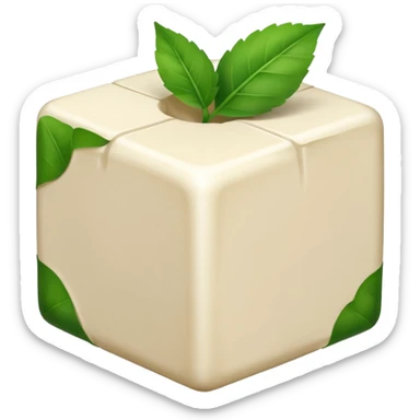 Tofu avec une feuille verte dessus et le cube tout en blanc sans le cercle en bas ni la fourchette sticker