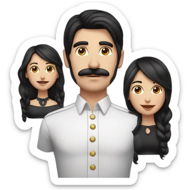 black hair with skin and moustache man couple with black and long hair with skin lady sticker