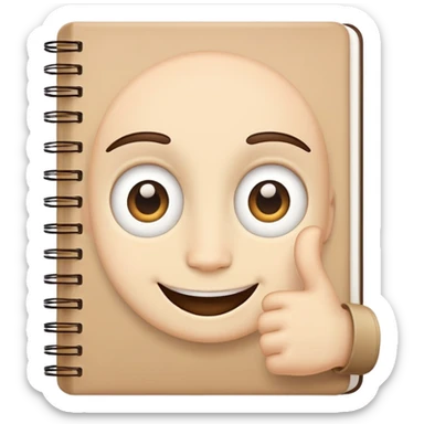 notebook con ojos y sonrisa levantando un pulgar sticker