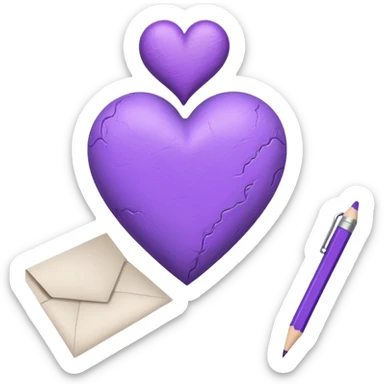 paper with emptu Hand drawn purple heart  with pencil sticker