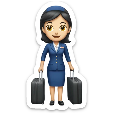 asian flight attendant with luggage  sticker