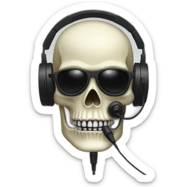 Military Skeleton mask with a long black mask underneath it and headset with a microphone sticker