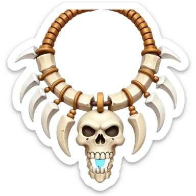 barbarian necklace object icon, necklace made of bones and fangs, rugged tribal jewelry, 3D cartoon, mobile game icon style, centered, clean background, no text, no watermark sticker