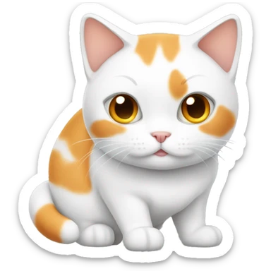 white and orange cat, fat and adorable. Full body sticker