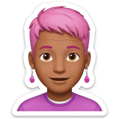 cheerful man with brown skin, short pink hair, two earrings, cool vibe, iOS emoji style sticker