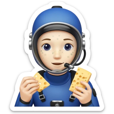 Scuba diver white face with freckles eating blueberries and cheese sticker