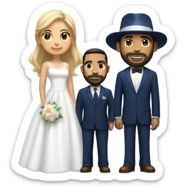 Puerto rican beard short hair with blue hat and navy blue suit getting Married with blond long hair girl with white  wedding dress  sticker