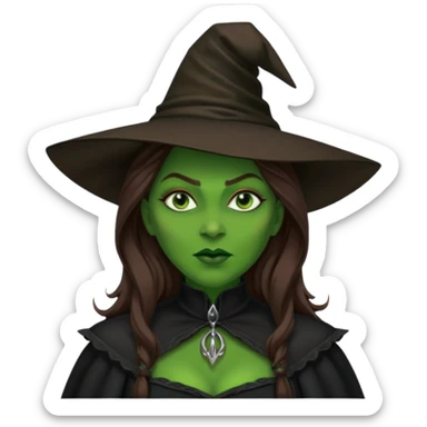 Wicked Witch of the West from The Wizard of Oz with green skin, long brown hair, black outfit sticker