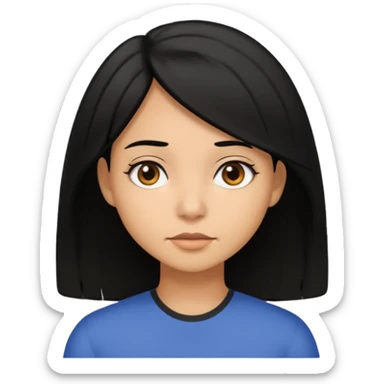 emoji of a light brown skinned female with shoulder length black hair, neutral expression sticker