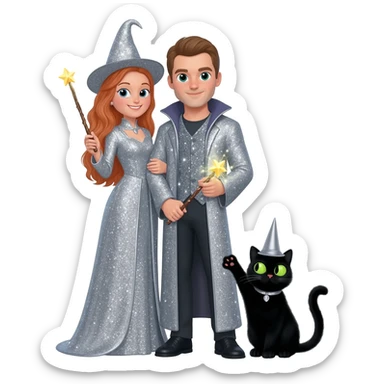 magician couple and their pet cat sticker