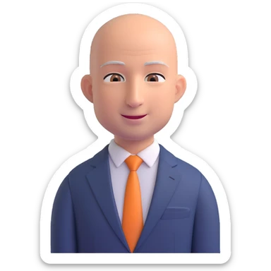 Jeff Bezos, bald, business suit, friendly face, 3D emoji style sticker
