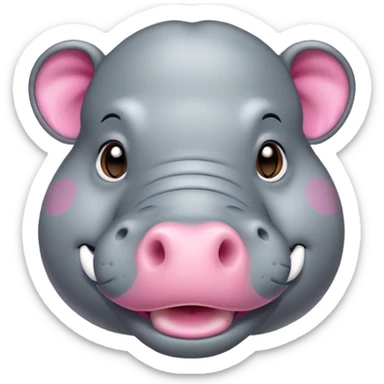 A hippo with a pink elephant head sticker
