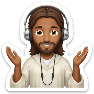 African American Jesus Christ wearing a white tunic holding a pair of headphones sticker