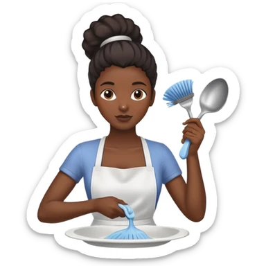 Mujer negra de cabello abro limpiando los platos sticker
