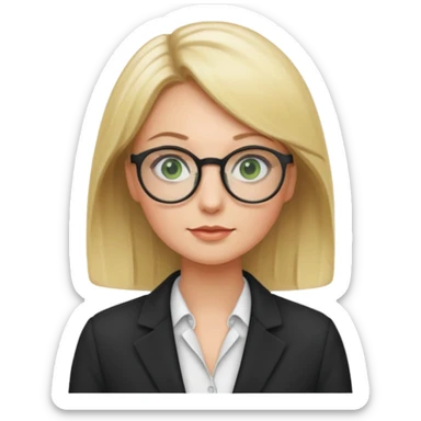 blonde female teacher with green eyes and round glasses sticker
