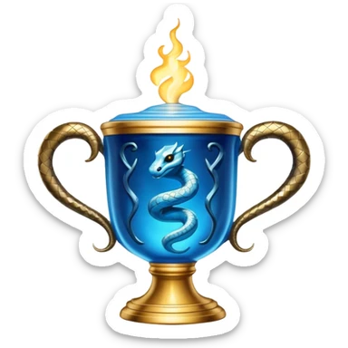 Triwizard Cup from Harry Potter with detailed snake-shaped handles, glowing blue sticker