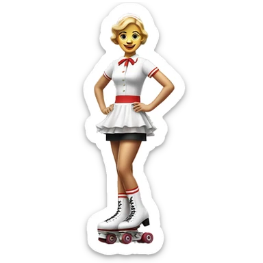 waitress on roller skates McDonald's uniform dress realistic 60's style sticker