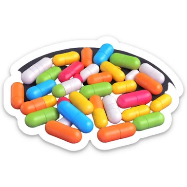 plate with supplement pills and capsules instead of food sticker